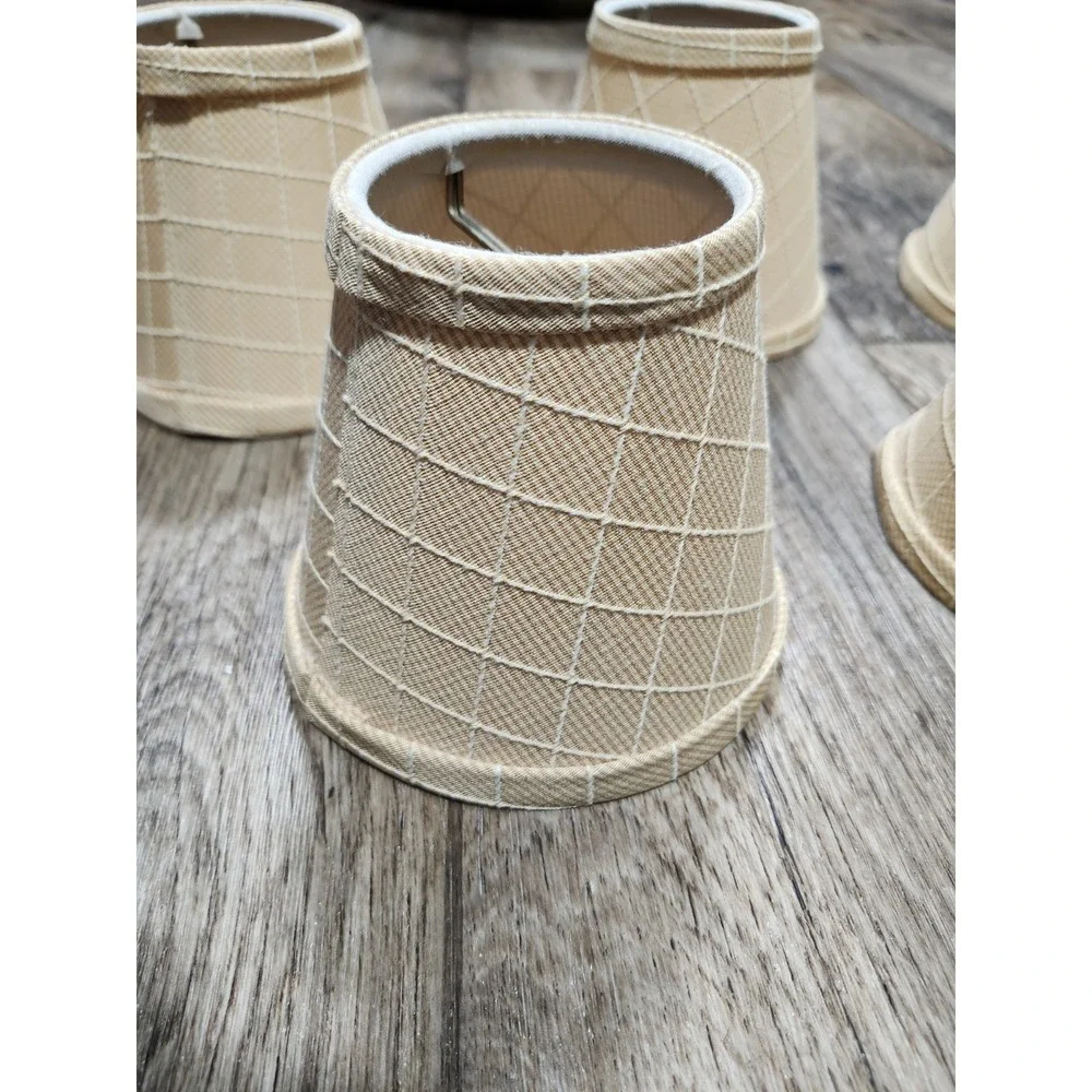 5 Vintage Mini Lamp Shades Beige Diamond Pattern Lot New Old Stock